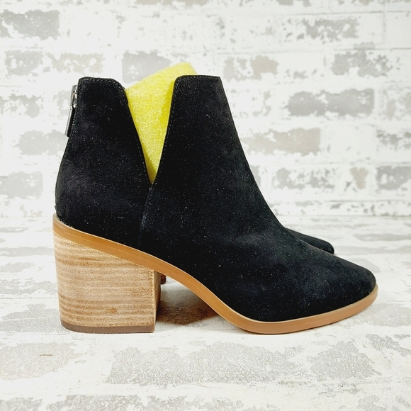 New Bp Brynne Black Faux Suede Block Heel Back Zip Ankle Boots F959 - Picture 5 of 12